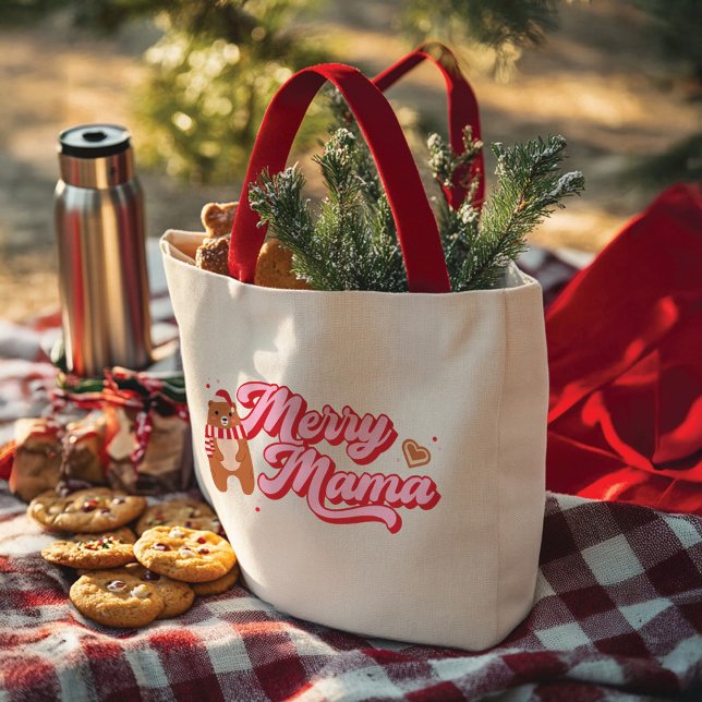 Tote Bag Mignonne Mama Bear Saison de vacances (Cute Merry Mama Bear Holiday Season Tote Bag)