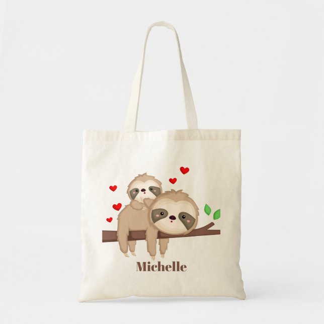 Tote Bag Mignonne maman et bébé paresseux filles enfants (Devant)