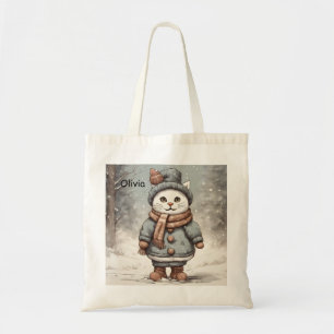 Tote Bag Mignonne Noël Chat Snowman Aquarelle Whimsical