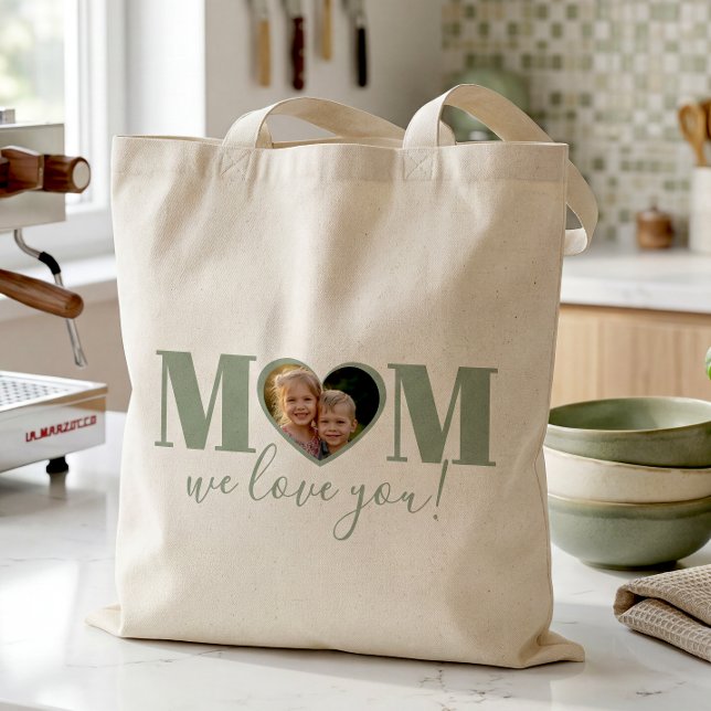 Tote Bag Mignonne, nous t'aimons maman mère (Customize with your kids' picture. Design repeats on the back.)