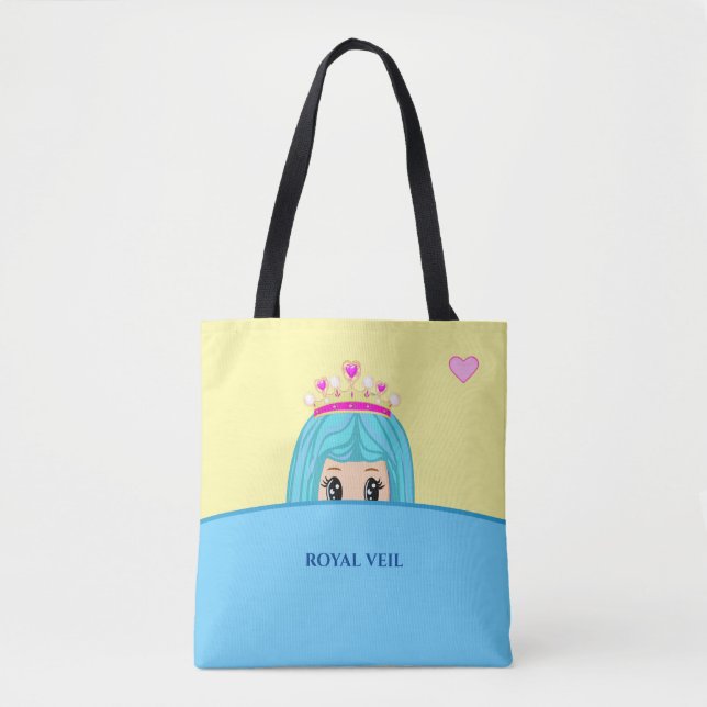 Tote Bag Mignonne princesse voile royal sur turquoise et ja (Devant)