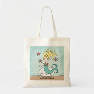Tote Bag Mignonne sirène sur une coquille d'étoiles de mer