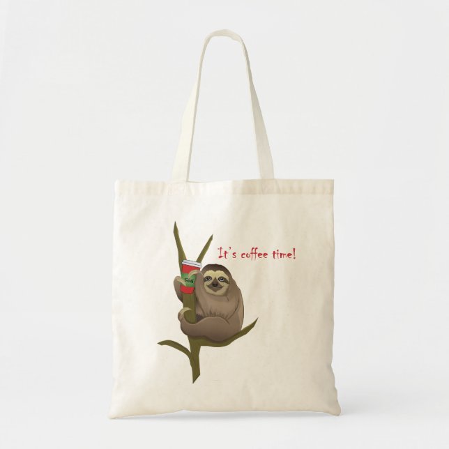 Tote Bag Mignonne Sloth avec Mug de café, C'est l'heure du  (Devant)