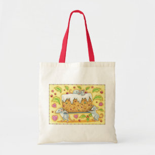 Tote Bag Mignonne souris de Noël portant un dessert de gâte