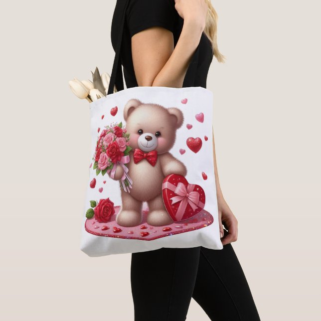 Tote Bag Mignonne Valentine's Day Teddy Bear (De près)