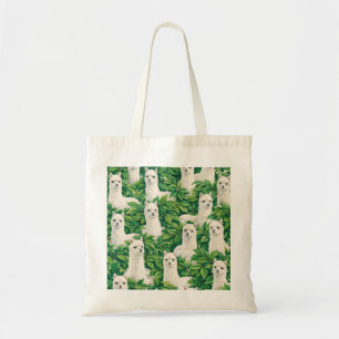 Tote Bag Mignons alpagas blancs dans des feuilles vertes tr