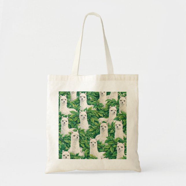 Tote Bag Mignons alpagas blancs dans des feuilles vertes tr (Devant)