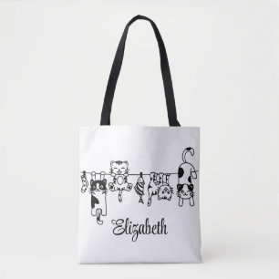 Tote Bag Mignons chatons suspendus Nom personnalisé