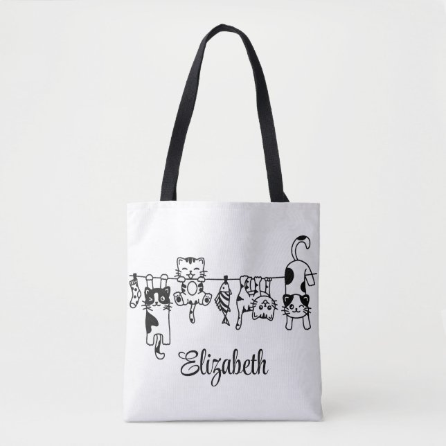 Tote Bag Mignons chatons suspendus Nom personnalisé (Devant)