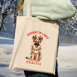 Tote Bag Mignons lumières de Noël Aquarelle Berger allemand