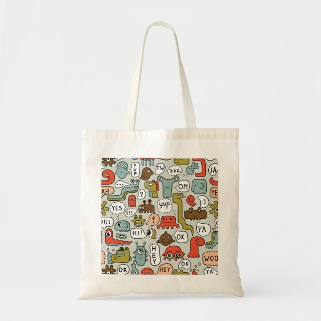 Tote Bag Mignons monstres de dessin : Arrière - plan sans c (Devant)