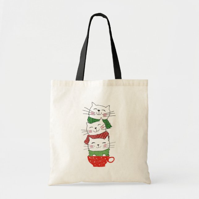 Tote Bag Mignons Trois Chats Empilés Coupe Fête Écharpes Dr (Devant)