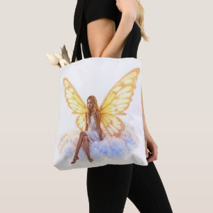 Tote Bag Mignons yeux bleus magiques fées ailes dorées bril