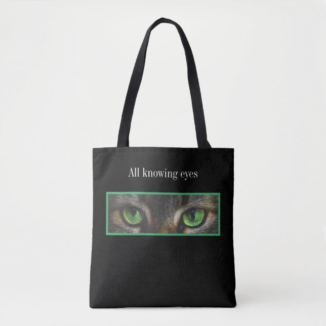 Tote Bag Mignons yeux de chat sur noir (Devant)