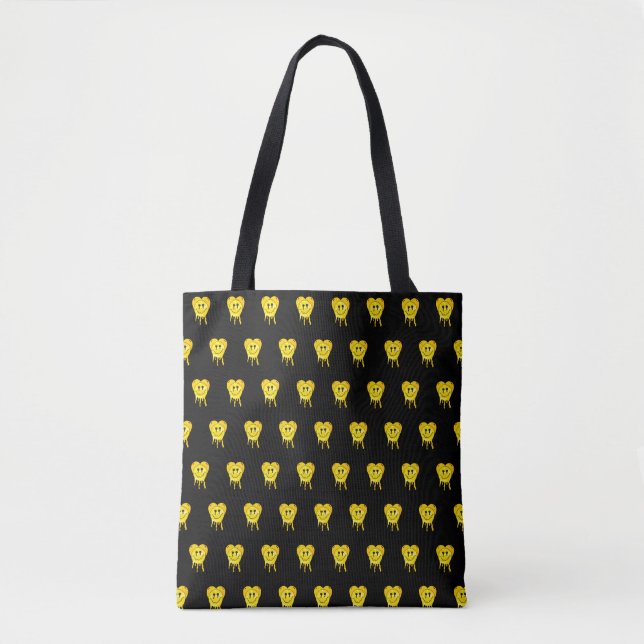 Tote Bag Mikitiez fond jaune coeur sourire amitié (Devant)