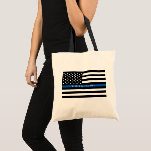 Tote Bag Mince Ligne bleue Police Monogramme du drapeau am