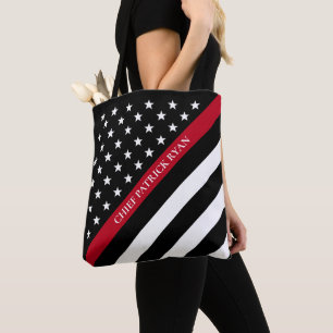 Tote Bag Mince Red Line Firefighter American Flag Monogramm