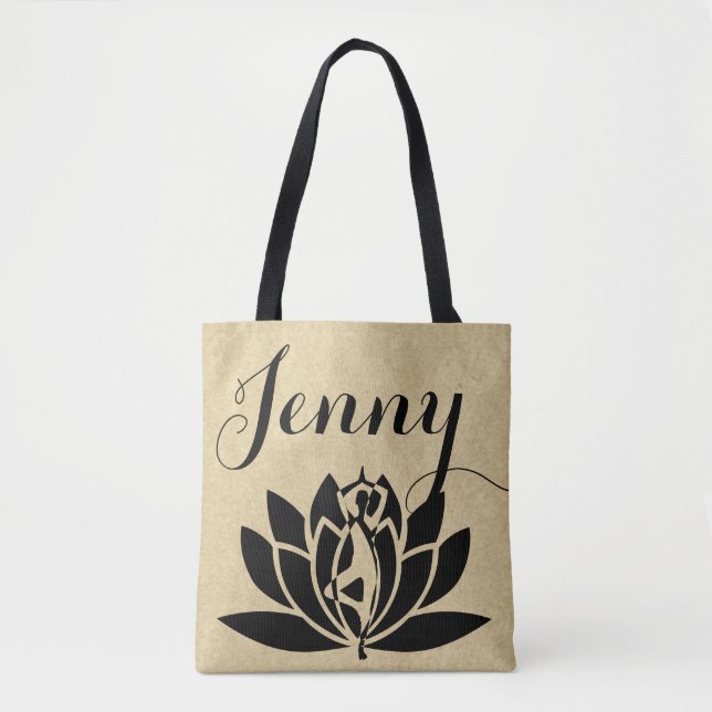 Tote Bag Mindfult Cadeau Yoga Méditation Lotus Nommé Fourre (Devant)