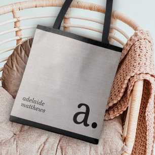 Tote Bag Mini Beige Faux Linge Look Monogramme Nom