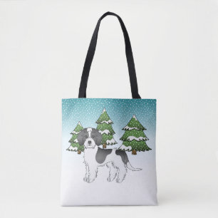 Tote Bag Mini Goldendoodle Parti-color Noir Forêt d'Hiver