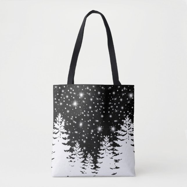 Tote Bag Mini noir blanc pinède nuit étoiles ciel (Devant)