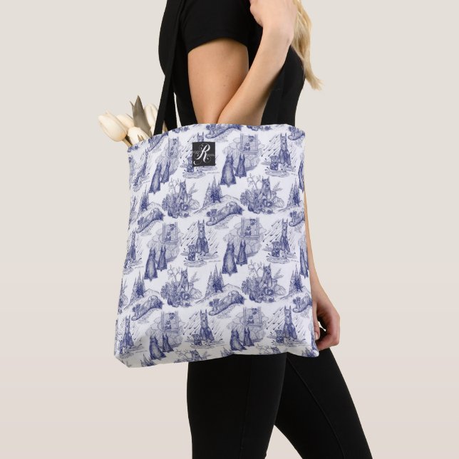 Tote Bag MINI SCHNAUZER Terrier Blue Toile avec nom personn (De près)