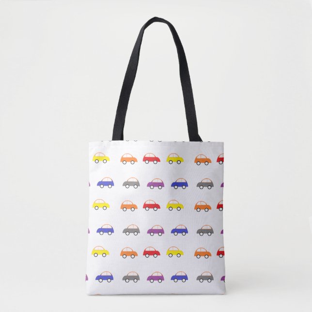 Tote Bag Mini voitures multicolores sur blanc (Devant)