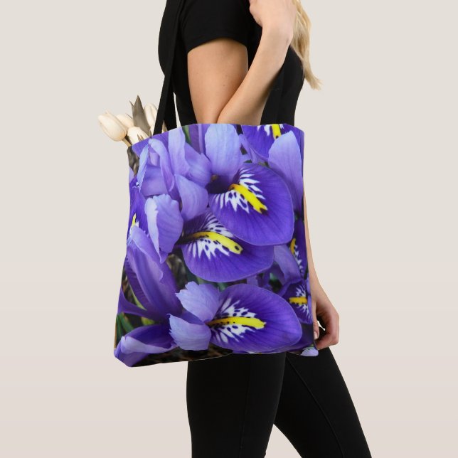 Tote Bag Miniature Bleu Irises Printemps Floral (De près)