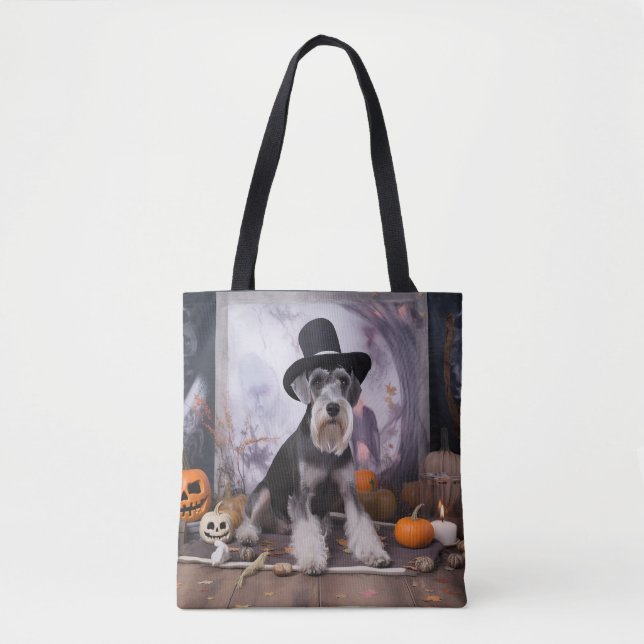 Tote Bag Miniature Schnauzer Citrouilles Halloween Épouvant (Devant)