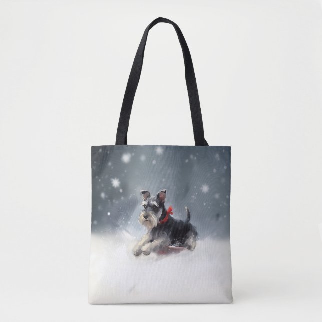 Tote Bag Miniature Schnauzer Noël neige hiver (Devant)