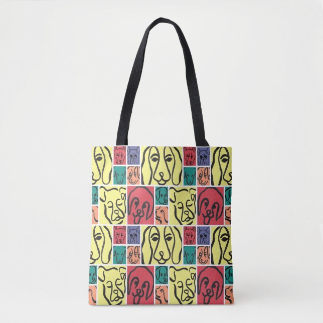 Tote Bag Minimal Dogs Line Art Collage (Devant)