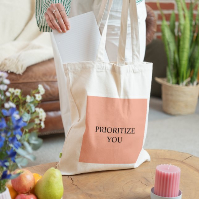 Tote Bag Minimal Priorité Vous Citation Chaud Blush Pêche (Créateur téléchargé)