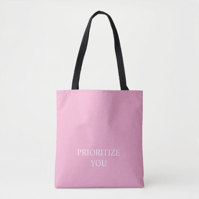 Tote Bag Minimal Prioritize You Quote Dusty Rose Pink (Devant)