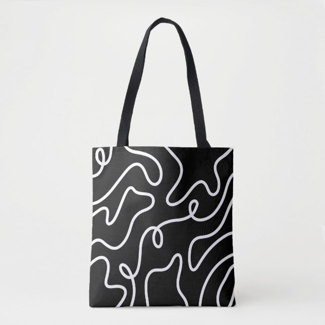 Tote Bag Minimalist Black and White Wavy Line Art  (Devant)
