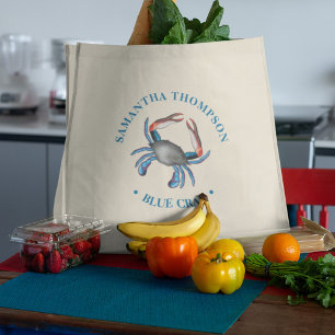 Tote Bag Minimalist Blue Crab Simple Nautical Blue Crab