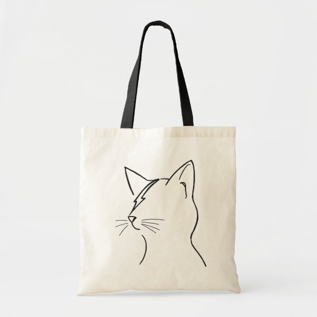 Tote Bag Minimalist Cat Lightning Bolt Line Art Modern Simp (Devant)
