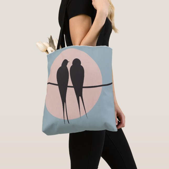 Tote Bag Minimalist Lovebirds on a Wire  (De près)