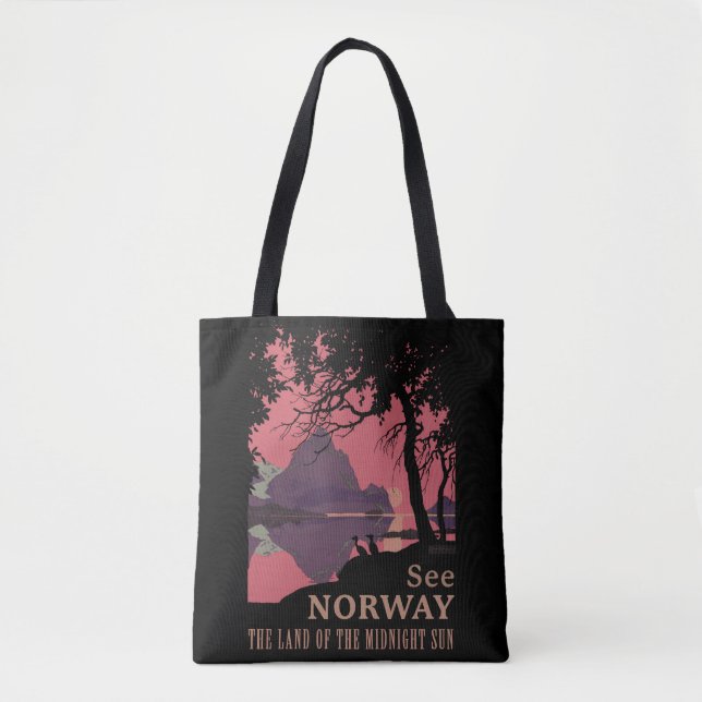 Tote Bag Minimalist Norway Sunset Poster - Mountain Fjord (Devant)