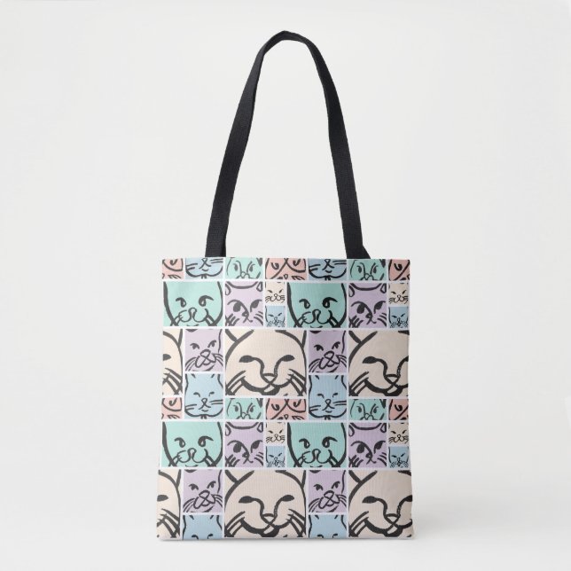 Tote Bag Minimalist Pastel Cat Faces (Devant)