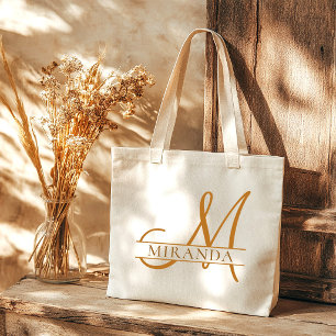 Tote Bag Minimaliste Élégant Sable Monogramme Demoiselle d'