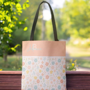 Tote Bag Minimaliste Floral Boho Monogrammé Personnalisé