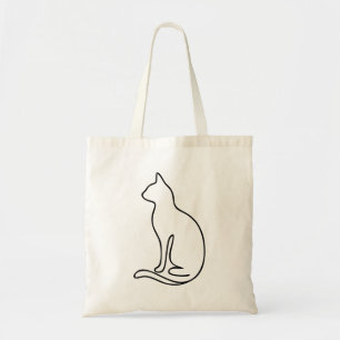 Tote Bag Minimaliste Ligne Art Chat – Silhouette Contour No