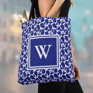 Tote Bag Minimaliste Moderne Paisley Bleu et Blanc Profond