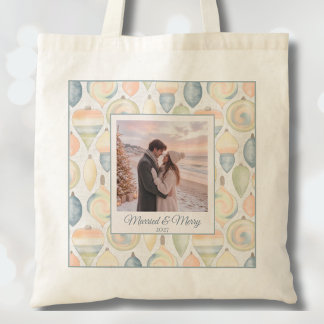 Tote Bag Minimaliste Noël Photo Personnalisée Pastel