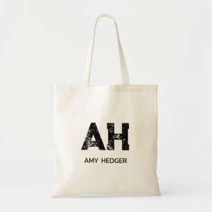 TOTE BAG MINIMALISTE NOIR MONOGRAMME DE DEUX LETTRES NOM NA
