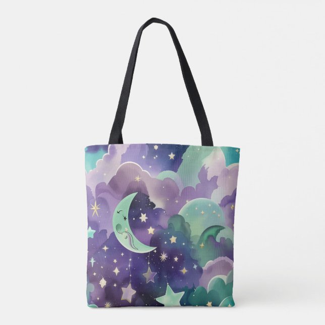 Tote Bag Mint Green Lilac Moon Calm Aesthetic (Dos)