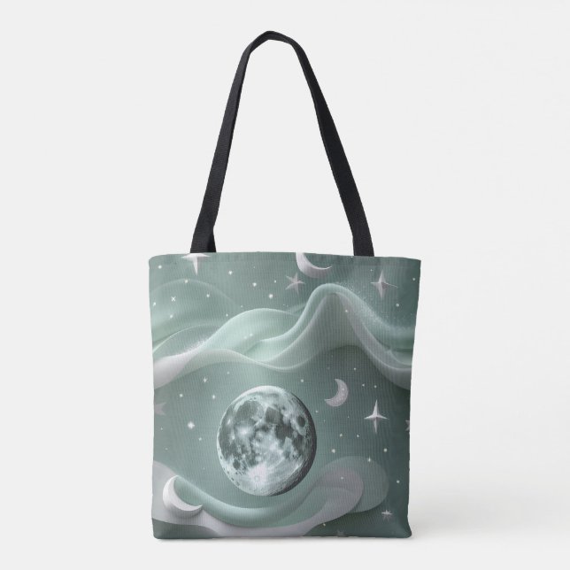 Tote Bag Mint Green Moon Fresh Calming Aesthetic (Dos)