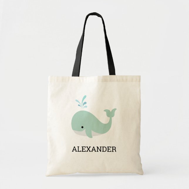 Tote Bag Mint Green Whale Kids' mignon Personnalisé (Devant)