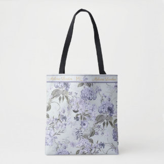Tote Bag Mint, Lilac & Gold Hydrangea Personalized Tote