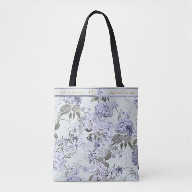 Tote Bag Mint, Lilac & Gold Hydrangea Personalized Tote (Devant)